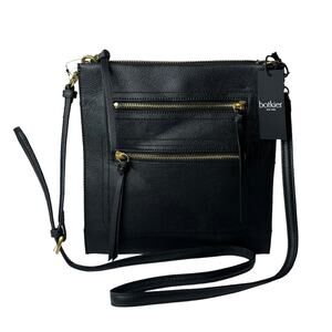 NEW Botkier Chelsea Pancake Black LEATHER CROSSBODY HANDBAG Slingback Zip Purse